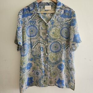 Vintage Women's Silk Floral Button Down Shirt Size 44 US 14